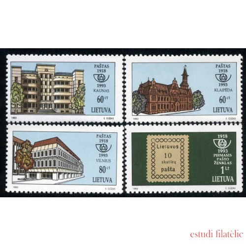 Lituania - 470/73 - 1993 75º Aniv. del correo lituano Edificios de correos Lujo