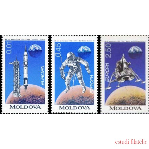 Moldavia  - 96/98 - 1994 Europa La europa de los descubrimientos La conquista dl espacio Cohete, astronauta, vehículo lunar... Lujo