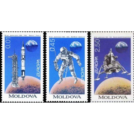 Moldavia  - 96/98 - 1994 Europa La europa de los descubrimientos La conquista dl espacio Cohete, astronauta, vehículo lunar... Lujo