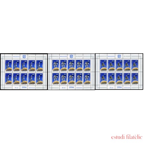 Moldavia  - 96/98-MP - 1994 Europa La Europa de los descubrimientos La conquista del espacio Hojita 10 sellos c/u nº 96 + nº 97 + nº 98 Lujo
