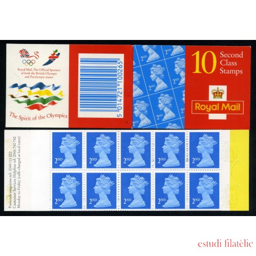 Gran Bretaña - 1473-C jjoo - 1990 Isabel II Carnet banda horizontal 10 sellos nº 1473 Patrocinio de los JJOO en cobertura del carnet Lujo