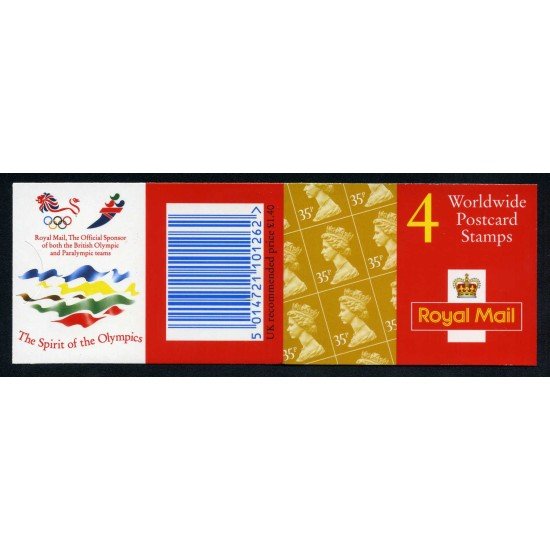 Gran Bretaña - 1716(II)-C - 1995 Isabel II Carnet bloque 4 sellos nº 1716 + 4 estiquetas por avión Logo del patrocinio a los JJOO en reverso