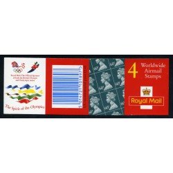 Gran Bretaña - 1779(III)-C - 1996 Isabel II Carnet bloque 4 sellos nº 1779+ 4 etiquetas correo aéreo Logo patrocinio de los JJOO en reverso Gran Bretaña - 1779(III)-C - 1996 Isabel II Carnet bloque 4 sellos nº 1779+ 4 etiquetas correo aéreo Logo patrocinio de los JJOO en reverso