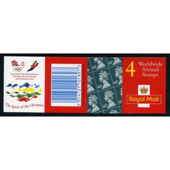 Gran Bretaña - 1779(III)-C - 1996 Isabel II Carnet bloque 4 sellos nº 1779+ 4 etiquetas correo aéreo Logo patrocinio de los JJOO en reverso