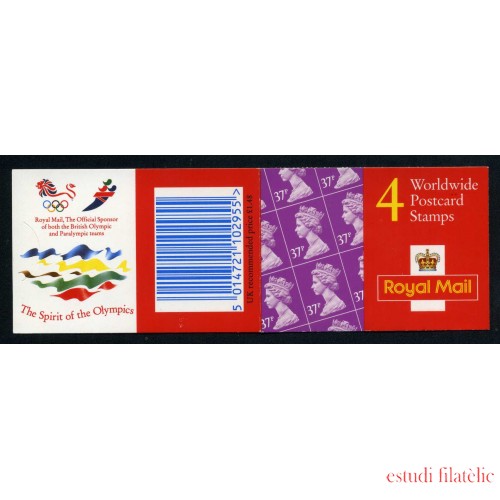 Gran Bretaña - 1883-Cjjoo  Carnet 4 sellos nº 1883+ 4 etiquetas  por avión  Logo patrocinio olimpiadas en reverso  Lujo