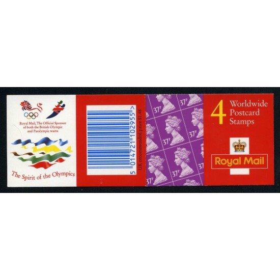 Gran Bretaña - 1883-Cjjoo  Carnet 4 sellos nº 1883+ 4 etiquetas  por avión  Logo patrocinio olimpiadas en reverso