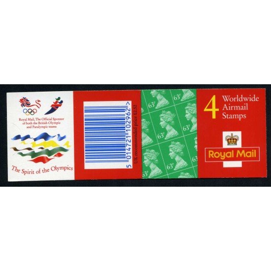 Gran Bretaña - 1884-Cjjoo Carnet 4 sellos nº 1884+ 4 etiquetas  por avión  Logo patrocinio JJOO en reverso MNH
