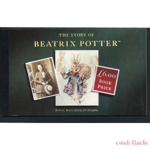 Gran Bretaña - 1655-C 1993 Historia de Beatrix Potter Carné Prestigio 10 paginas de textos e ilustraciones 4 de ellas conteniendo sellos Lujo