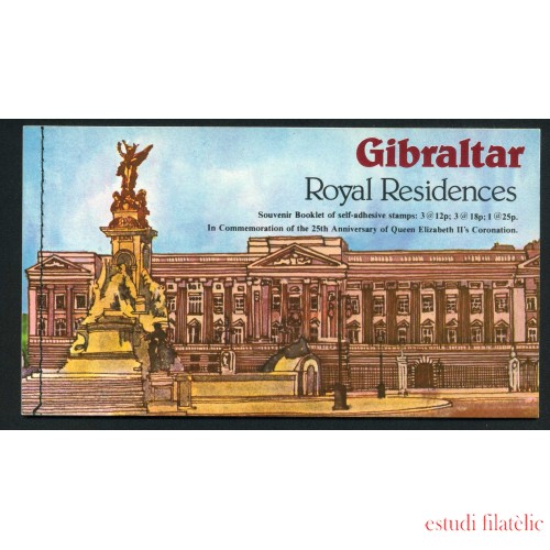 Gibraltar - Nº C 376 1978 Residencias reales Aniv. de Isabel II Carnet 4 pag. 2 de ellas con sellos Lujo