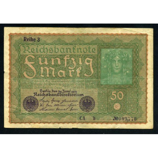 Alemania 50 Marcos 1919 Billete Banknote Circulado Pliegues Foto estandar Alemania 50 Marcos 1919 Billete Banknote Circulado Pliegues Foto estandar