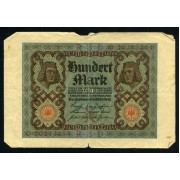 Alemania 100 Marcos 1920 Billete Banknote Circulado Pliegues Roturas Foto estandar