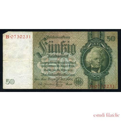 Alemania 50 Marcos 1933 Billete Banknote Circulado Pliegues y alguna ligera doblez Foto estandar