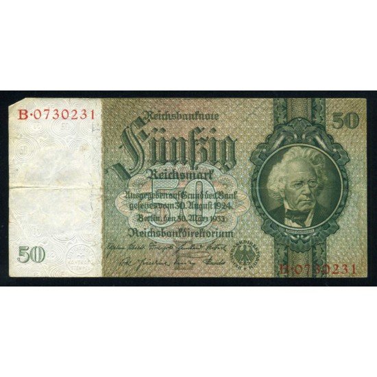 Alemania 50 Marcos 1933 Billete Banknote Circulado Pliegues y alguna ligera doblez Foto estandar Alemania 50 Marcos 1933 Billete Banknote Circulado Pliegues y alguna ligera doblez Foto estandar