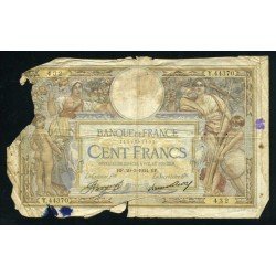 Francia 100 Francos 1934 Billete Banknote Circulado Pliegues Roturas importantes Manchas de tinta Francia 100 Francos 1934 Billete Banknote Circulado Pliegues Roturas importantes Manchas de tinta