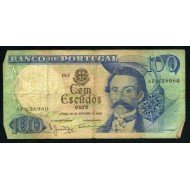 Billete P.169a Portugal 100 Escudos 1965 Pliegues, dobleces