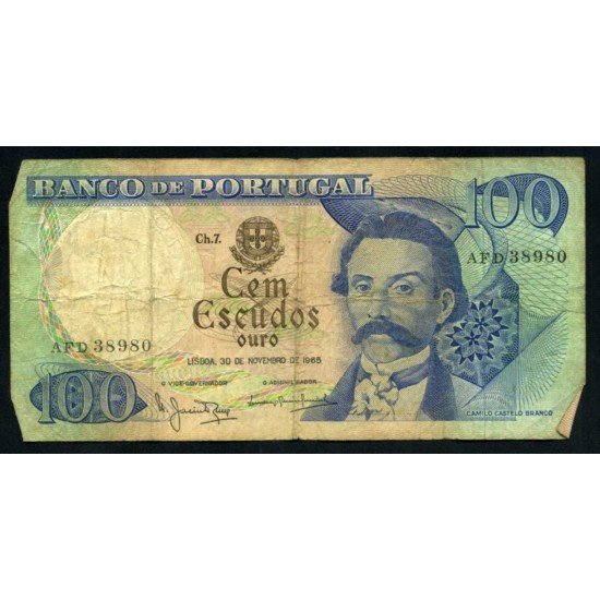 Billete P.169a Portugal 100 Escudos 1965 Pliegues, dobleces Billete P.169a Portugal 100 Escudos 1965 Pliegues, dobleces