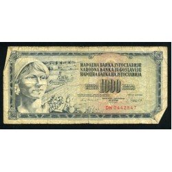 Yugoslavia 1000 Dinara 1981 Billete Circulado Pliegues, dobleces Foto estandar Yugoslavia 1000 Dinara 1981 Billete Circulado Pliegues, dobleces Foto estandar