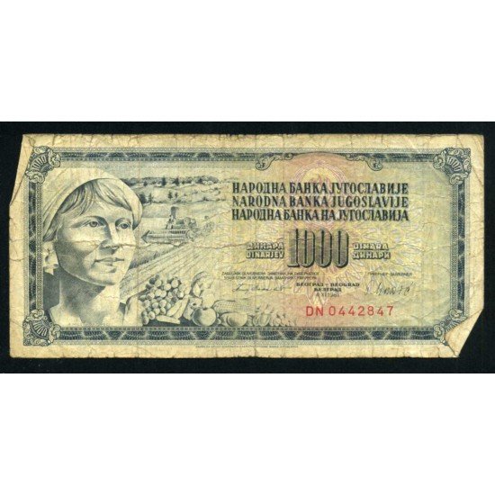 Yugoslavia 1000 Dinara 1981 Billete Circulado Pliegues, dobleces Foto estandar