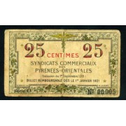 Francia Sindicatos comerciales de los Pirineos Orientales 0.25 Francos 1 de Septiembre de 1918 Pliegues Billete Banknote 