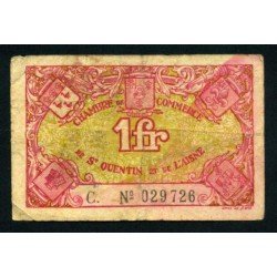 Francia Saint Quentin 1 Franco Cámara de comercio Billete Banknote usado Francia Saint Quentin 1 Franco Cámara de comercio Billete Banknote usado