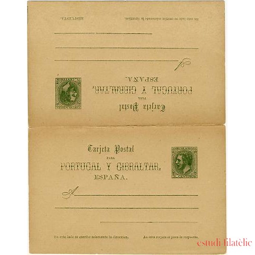 España Spain Entero Postal 14 Doble 1884