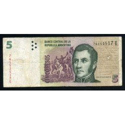 Argentina 5 pesos 2003 Billete Banknote circulado Pliegues Argentina 5 pesos 2003 Billete Banknote circulado Pliegues