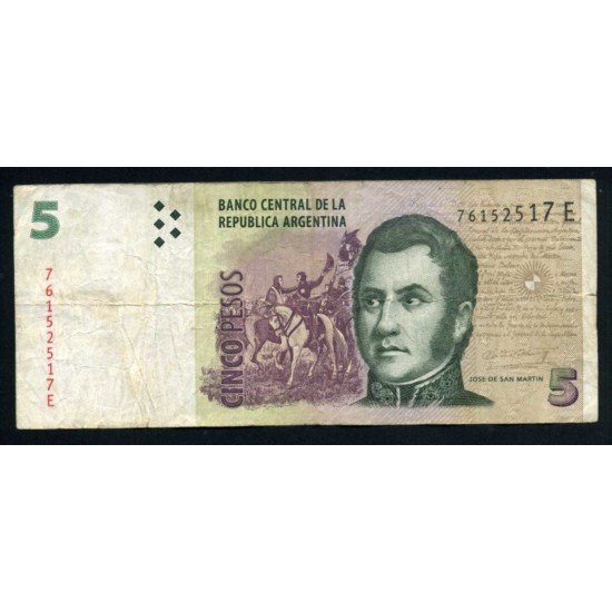 Argentina 5 pesos 2003 Billete Banknote circulado Pliegues Argentina 5 pesos 2003 Billete Banknote circulado Pliegues