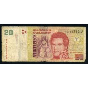 Argentina 20 pesos 2003 Billete Banknote Circulado Pliegues, defecto