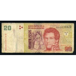 Argentina 20 pesos 2003 Billete Banknote Circulado Pliegues, defecto Argentina 20 pesos 2003 Billete Banknote Circulado Pliegues, defecto