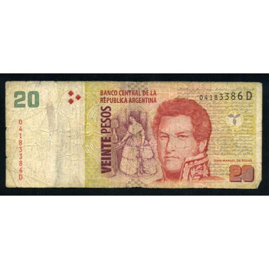 Argentina 20 pesos 2003 Billete Banknote Circulado Pliegues, defecto Argentina 20 pesos 2003 Billete Banknote Circulado Pliegues, defecto
