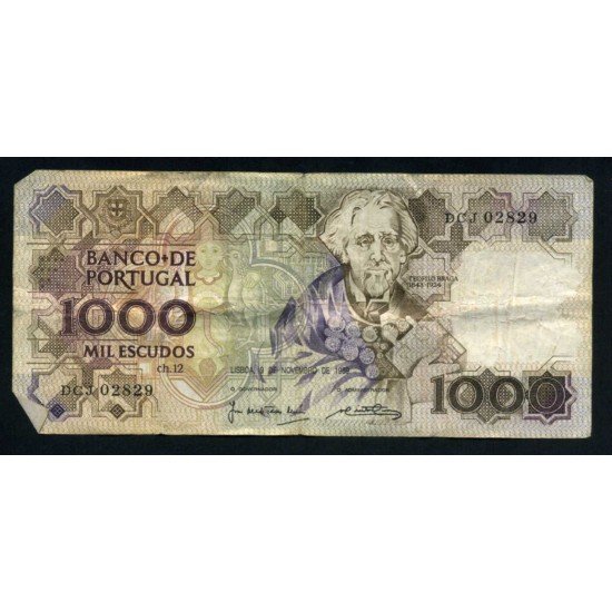 Billete P.181e Portugal 1000 escudos 1988 Circulado Pliegues y dobleces Billete P.181e Portugal 1000 escudos 1988 Circulado Pliegues y dobleces