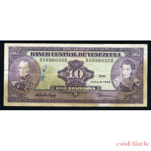 Venezuela 10 bolívares 1995 Billete Banknote Circulado Pliegues Defectos Foto estándar