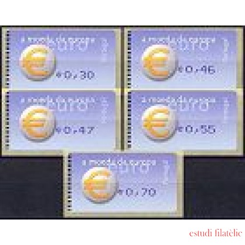 Portugal Atms 2002 Amiel Euro, moneda europea 5v. COMA EN VEZ DE PUNTO Números más de palo D-24b