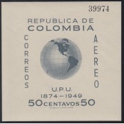 Colombia HB 5 1950 75º Aniv. del UPU Aéreo  Mapa mundi MNH
