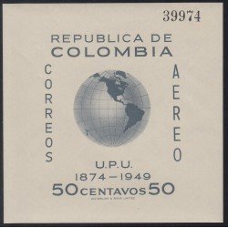 Colombia HB 5 1950 75º Aniv. del UPU Aéreo Mapa mundi MNH Colombia HB 5 1950 75º Aniv. del UPU Aéreo Mapa mundi MNH