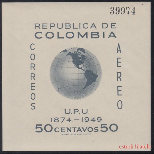 Colombia HB 5 1950 75º Aniv. del UPU Aéreo  Mapa mundi MNH