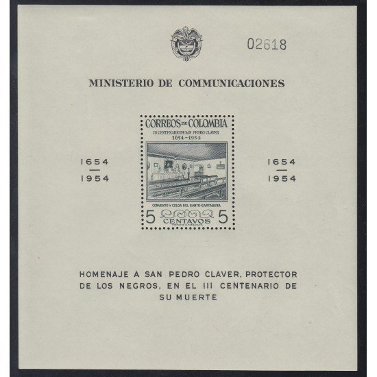 Colombia HB 11 1955 Homenaje a Pedro Claver Nueva con fijaselllos MH Colombia HB 11 1955 Homenaje a Pedro Claver Nueva con fijaselllos MH