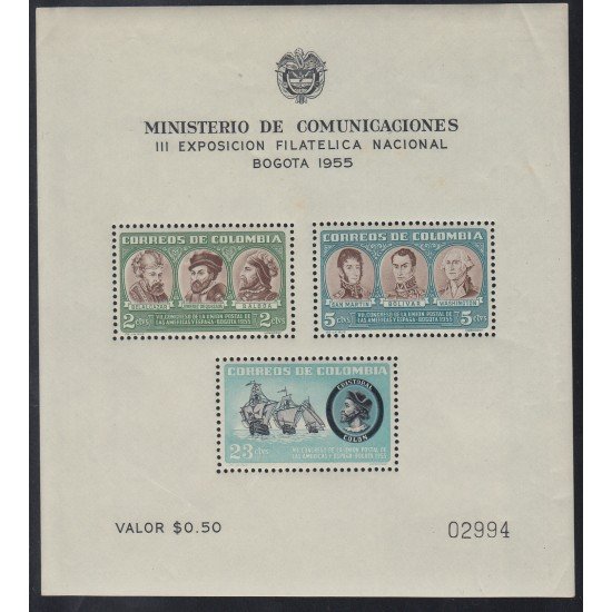 Colombia HB 12 1955 Exposición filatélica Bogotá Colon MNH Colombia HB 12 1955 Exposición filatélica Bogotá Colon MNH