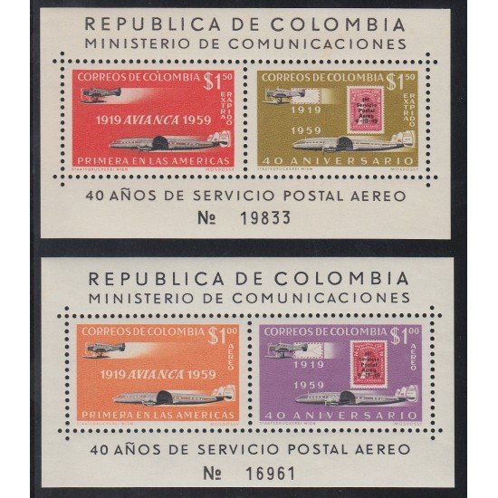 Colombia HB 15/16 1959/60 40 Años Correo Aéreo Avión MNH Colombia HB 15/16 1959/60 40 Años Correo Aéreo Avión MNH