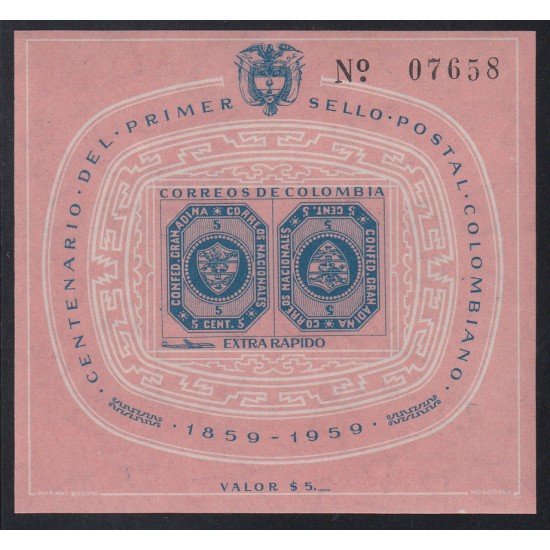 Colombia HB 17 1960 Centenario del sello colombiano MNH Colombia HB 17 1960 Centenario del sello colombiano MNH