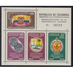 Colombia HB 19 1960 Aniversario Independencia Escudo Bandera MNH Colombia HB 19 1960 Aniversario Independencia Escudo Bandera MNH