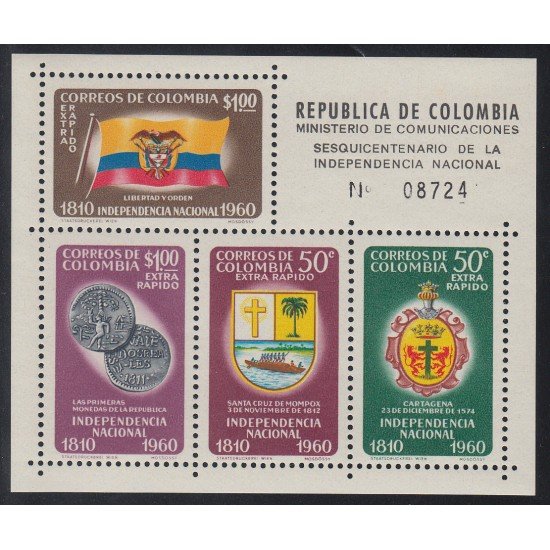Colombia HB 19 1960 Aniversario Independencia Escudo Bandera MNH Colombia HB 19 1960 Aniversario Independencia Escudo Bandera MNH