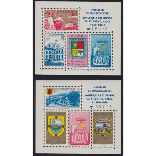 Colombia HB 23/24 1961 Atlántico, Cauca y Santander - Escudos, barco MNH Colombia HB 23/24 1961 Atlántico, Cauca y Santander - Escudos, barco MNH