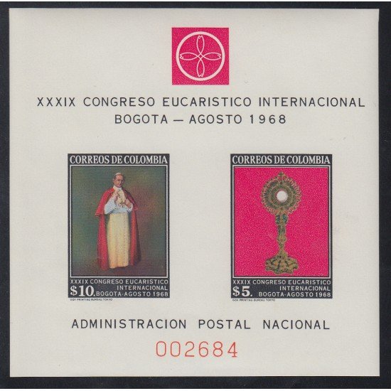 Colombia HB 29 1968 Congreso Eucarístico Bogotá MNH Colombia HB 29 1968 Congreso Eucarístico Bogotá MNH