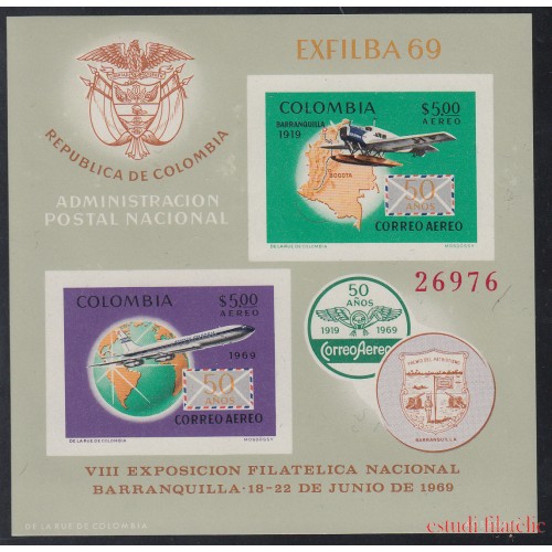 Colombia HB 30 1969 Ex. Filatélica Barranquilla  Avión MNH