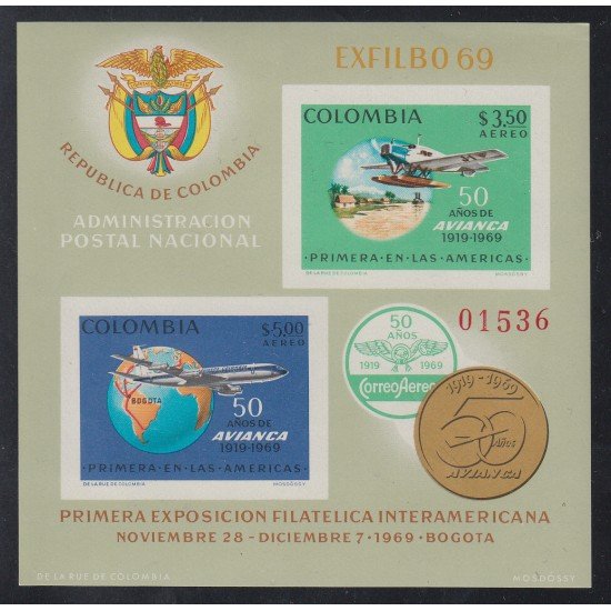 Colombia HB 31 1969 Ex. Filatélica Interamericana - Aviones - MNH Colombia HB 31 1969 Ex. Filatélica Interamericana - Aviones - MNH