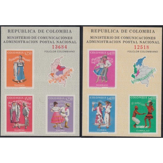 Colombia HB 32/33 1971 Folklore bailes y trajes colombianos MNH Colombia HB 32/33 1971 Folklore bailes y trajes colombianos MNH