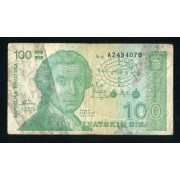 Croacia 100 Dinars 1991 Billete Banknote culado, pliegues, manchas