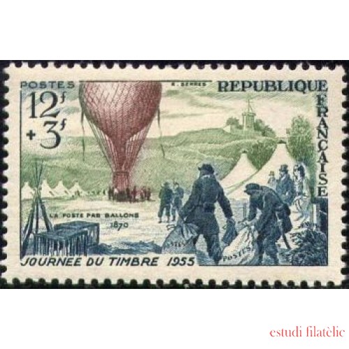 France Francia Nº 1018 1955 Día del sello y 85º aniv. del correo aéreo Lujo