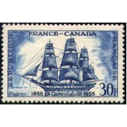 France Francia Nº 1035 1955 5º Cent. de la amistad franco-canadiense - Fragata La Caprichosa- Lujo